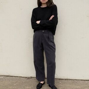 Initial Fashion‎ Gray Silk Trousers Womens Small 2 Black Elastic Waist Pleated